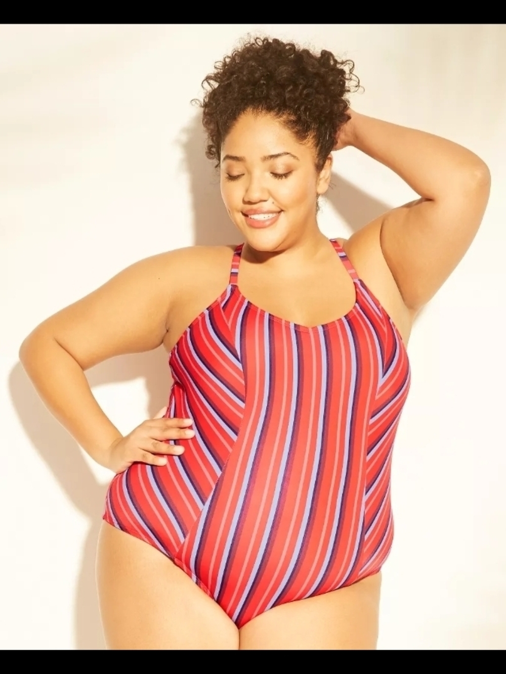 Kona Sol Red Blue Vertical-Stripe One-Piece Swimsuit 18W NWT (7806)